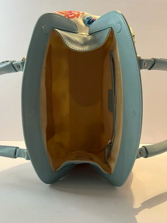 Authentic Christian Dior Floral Canvas Boston Bag Blue Leather Trim w/ Dust Bag - Picture 11 of 15